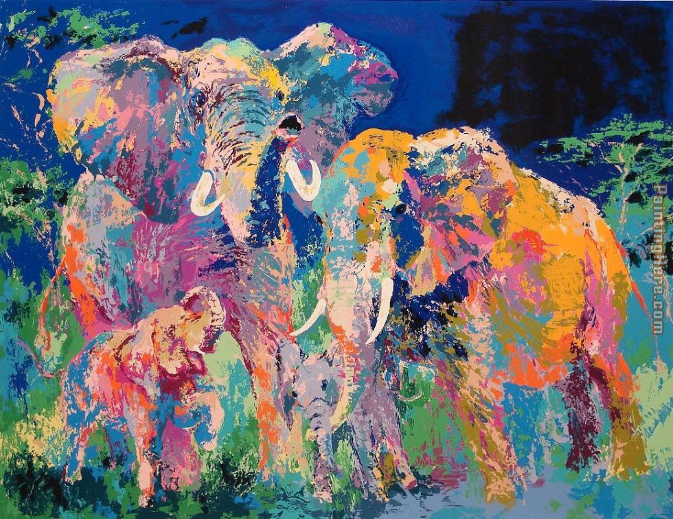 Elephant Family painting - Leroy Neiman Elephant Family art painting